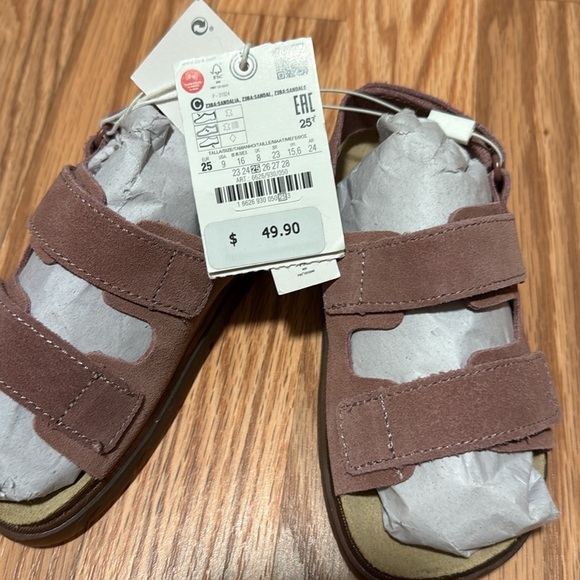 Zara Kids Mauve Velcro strap vacation summer Sandals genuine suede size 9 - 25 - Picture 3 of 4